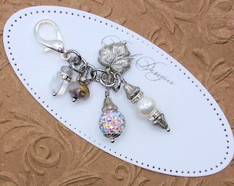 Silver Clear and AM Christmas charm - TN planner jewelry - Zipper Pull - Small Purse Dangle - Backpack - Gift under 15 - Travel Notebook