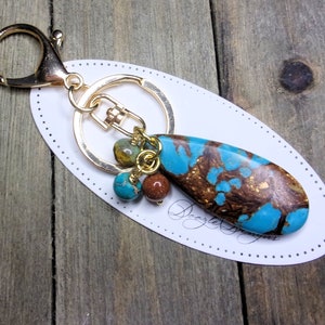 Encanto de bolso de jaspe emperador turquesa - Llavero de piedra preciosa - Regalo menor de 15 - Llavero de piedra - Colgante de encanto de monedero - Tirador de cremallera de bolsa