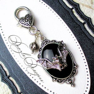 Black Goth Bat TN Planner charm - Halloween - Bag jewelry - Purse Dangle - Backpack - Zipper Pull - Key ring - Black - Silver