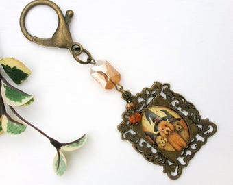 Halloween Witch Doodles Purse Charm - Cute - Crystal Bag jewelry - Purse Dangle - Backpack - Zipper Pull - Keychain - Cabochon