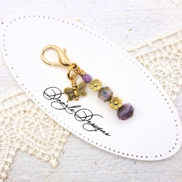 Purple Czech Bead Zipper Pull - Butterfly - TN - Handmade gift - Planner Charm - Accessory - Travelers Notebook