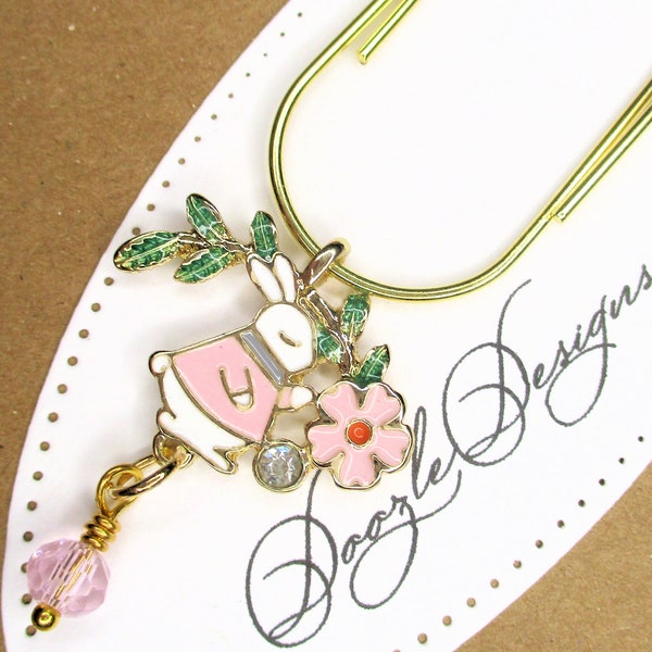 Easter Bunny Dangle Charm Bookmark - Jewelry Dangle - Accessory - Gift under 10 - Wide Paper clip - Animal - Journal Jewelry - Paperclip