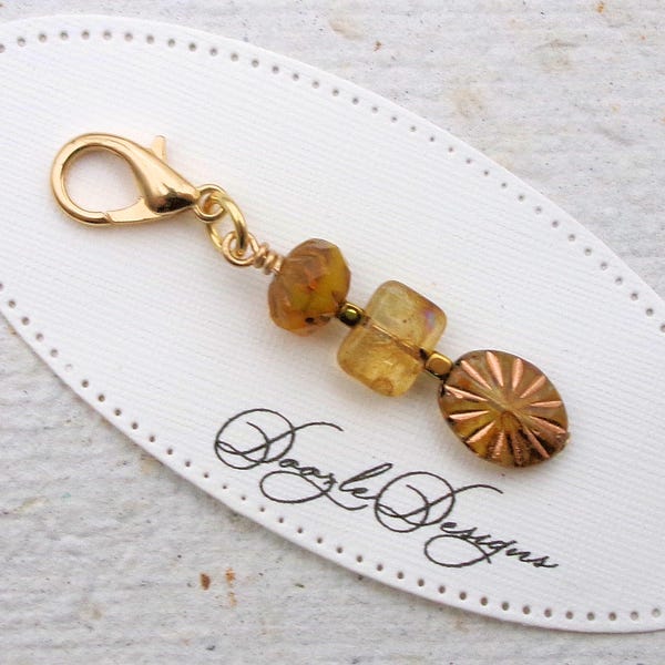 Antique Gold Czech Bead Zipper Pull -  TN - Handmade gift - Planner Charm - Accessory - Travelers Notebook