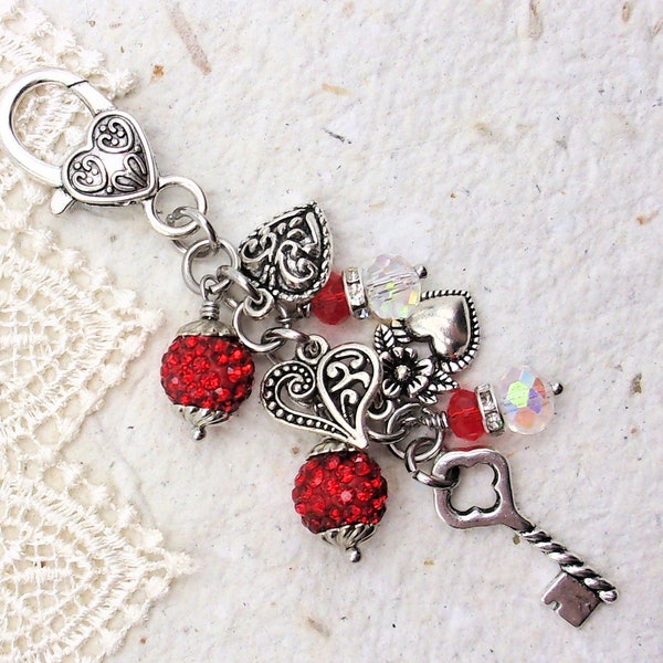 Multi Heart Purse Charm - Valentine - Large Lobster Clasp - Handbag jewelry - Notebook - Pretty - Keychain