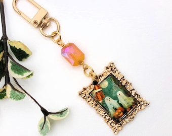 Ghost & Jack o lantern Purse Charm - Cute Halloween - Crystal Bag jewelry - Purse Dangle - Backpack - Zipper Pull - Keychain - Cabochon