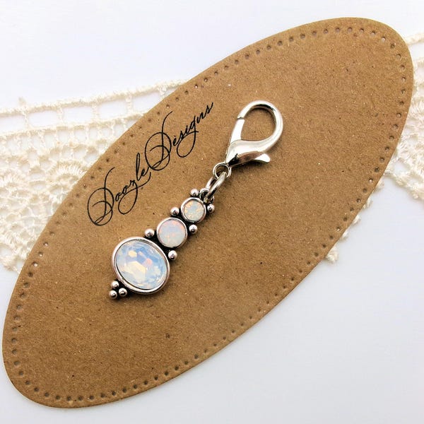 Faux Moonstone Charm Zipper Pull - TN - Handmade gift - Planner Charm - Accessory - Travelers Notebook