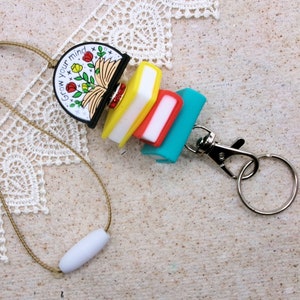 Books Handmade beaded breakaway lanyard with keyring, BOHO, ID badge, necklace, teacher, friend, Librarian, Grow your mind, Back to school