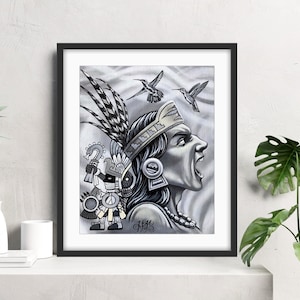 Poster Print - Aztec Warrior, Aztec Art, God of War, Aztec Wall Art, Huitzilopochtli, Chicano Art, Aztec Decor, Aztec Painting, Aztec Poster