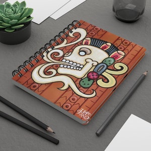 Spiral Notebook with Mayan Skull Art – Mesoamerican Tribal Design Journal – Indigenous-Inspired Stationery – Lined Pages
