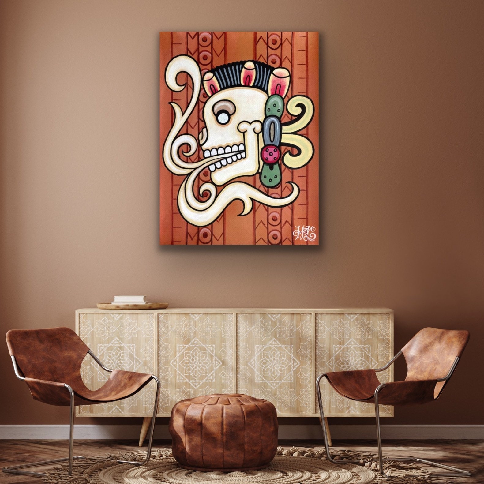 Mayan Skull Art Canvas Print Mayan Wall Art Decor Mexican Etsy