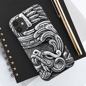 Aztec Quetzalcoatl iPhone Case – Indigenous Art Phone Case – Impact Resistant with Wireless Charging Compatibility