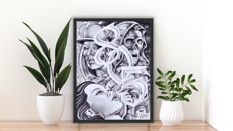 Chicano Art Drawing Gift for Him and Her Chicano Wall Art Decor 805 Prison Art Poster Print Chicana Art Print Gift for Home
