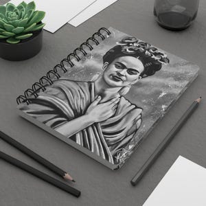 Frida Inspired Spiral Notebook – Black and White Artistic Portrait Journal – Chicana Empowerment Stationery – Inspirational Sketchbook
