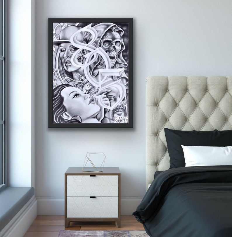 Chicano Art Drawing Gift for Him and Her Chicano Wall Art Decor 805 Prison Art Poster Print Chicana Art Print Gift for Home