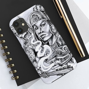 Aztec Warrior Goddess iPhone Tough Case – Dual Layer, Impact Resistant, Tribal Art Phone Cover, Wireless Charging Compatible