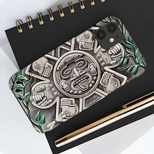 Aztec Sun Stone iPhone Tough Case – Dual-Layer Impact-Resistant Cover with Tribal Art Design, Compatible with Wireless Charging
