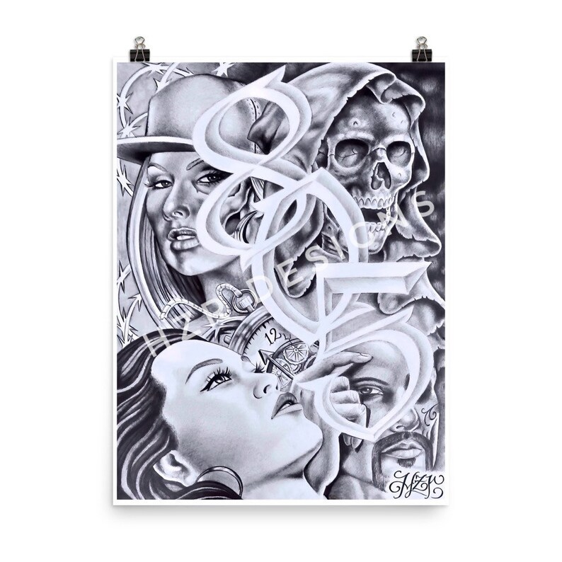 Chicano Art Drawing Gift for Him and Her Chicano Wall Art Decor 805 Prison Art Poster Print Chicana Art Print Gift for Home