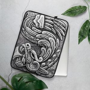 Quetzalcoatl Aztec Serpent Laptop Sleeve – Mesoamerican Mythology Art Case, Feathered Serpent Laptop Cover, Indigenous Mexican Design Sleeve