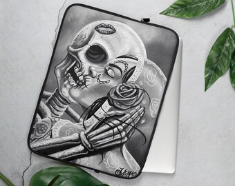 Pokrowiec na laptopa Dia de los Muertos – Pocałunek szkieletu, Chicano Art