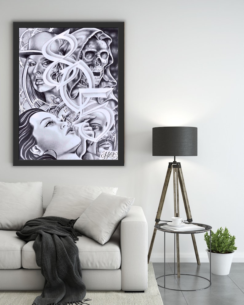 Chicano Art Drawing Gift for Him and Her Chicano Wall Art Decor 805 Prison Art Poster Print Chicana Art Print Gift for Home