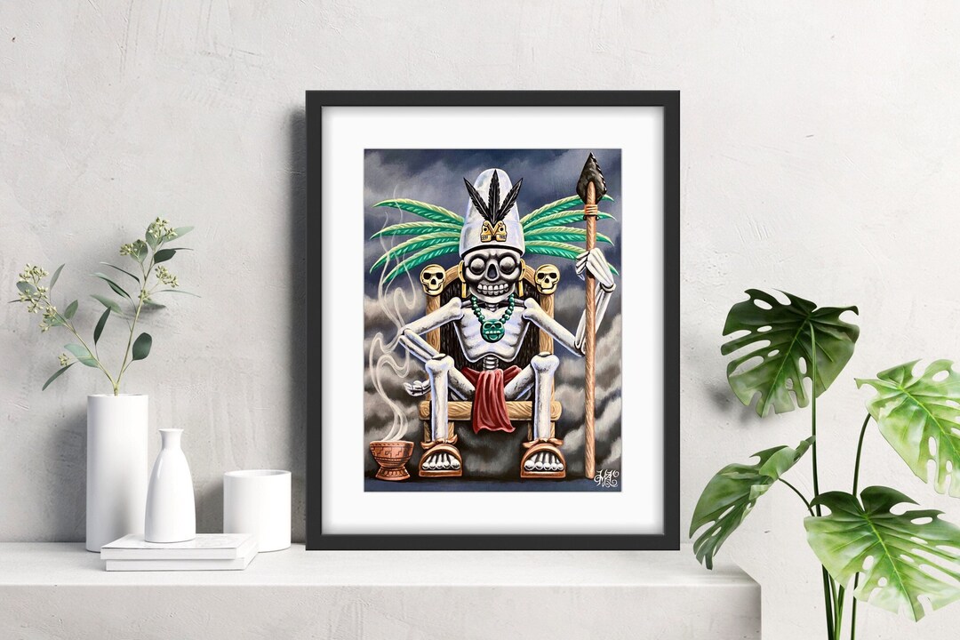 Poster Print, Mictlantecuhtli, Aztec Art, Aztec Painting, Chicano Art