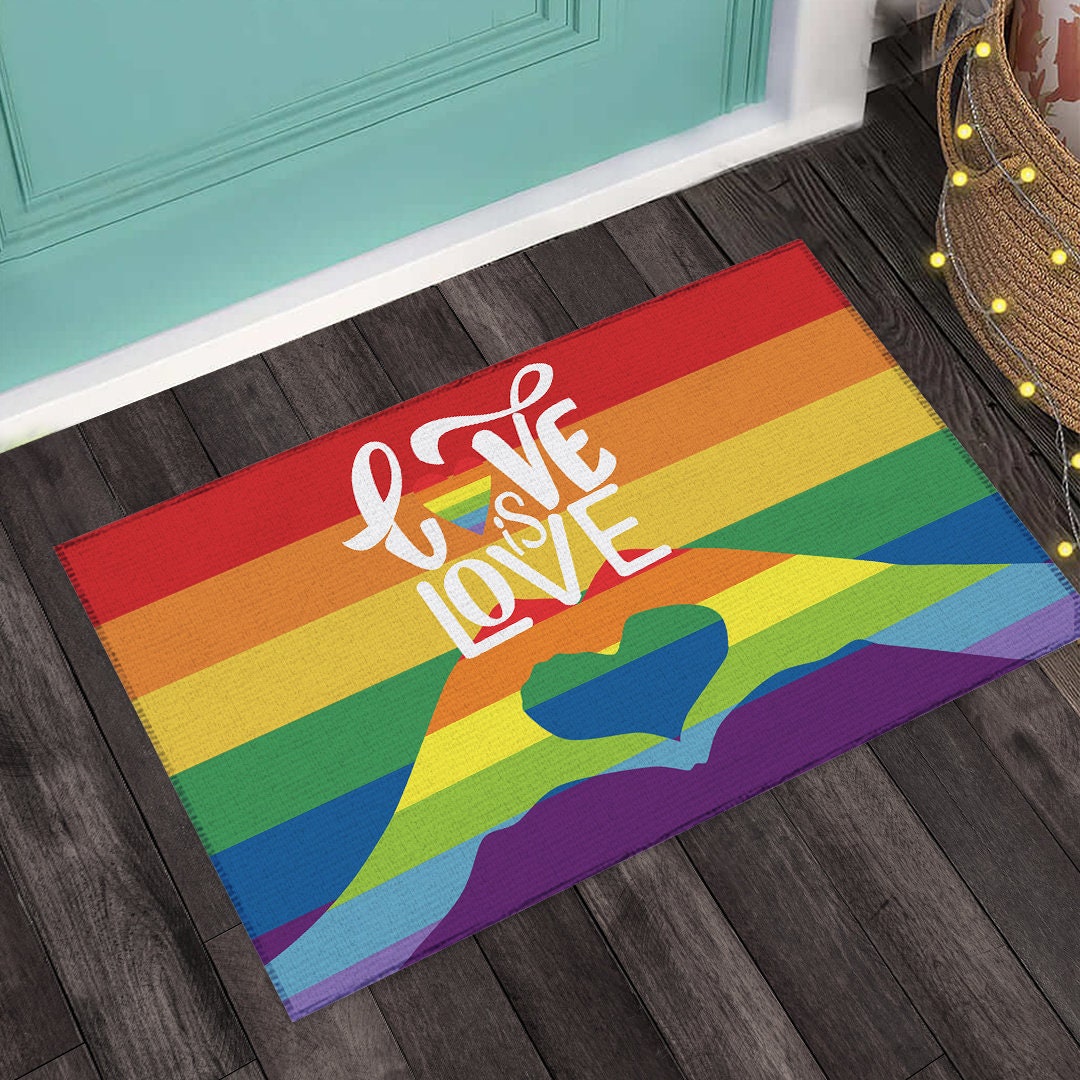Love is Love Doormat Rainbow Doormat LGBT Pride Doormat Etsy