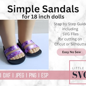 Sandals 18 inch doll shoe pattern, instant download including SVG & PDF, no sew pattern perfect for beginner