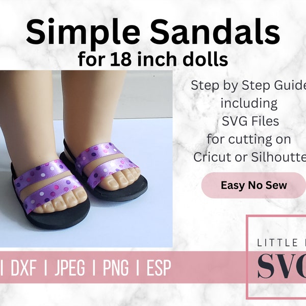 Sandals 18 inch doll shoe pattern, instant download including SVG & PDF, no sew pattern perfect for beginner