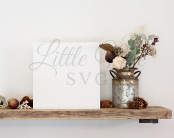 Fall Wood Sign Mock up,  12 x 12 " Wood Sign Mock up, Fall Styled Mock up, Shelf Display Stock Photography