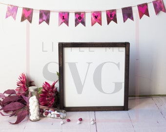 Mock up Photo - Valentines Day Wood Sign, Frame 'Love' Theme, Styled Stock Photo Digital File