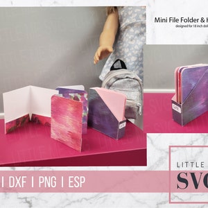 18インチの人形用のミニファイルフォルダーとフォルダーボックス、DIYカットテンプレート、人形用のミニチュアオフィス用品、クリカット用のSVGカッティングファイル