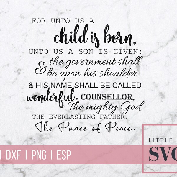 Unto Us A Child is Born Svg, Christmas svg, Farmhouse Christmas svg, Farmhouse sign design, Isaiah 9:6, PNG, DXF, EPS