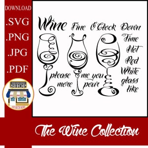 ワインコレクション、SVG、PNG、JPG、pdf。カップ、シャツ、バッグなどに最適。Cricut対応