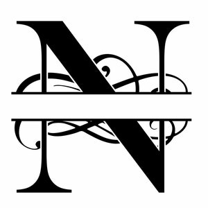 May include: Black and white monogram design featuring the letter N split in half with decorative flourishes. The text .SVG .PNG .JPEG DOWNLOAD is at the bottom of the image.