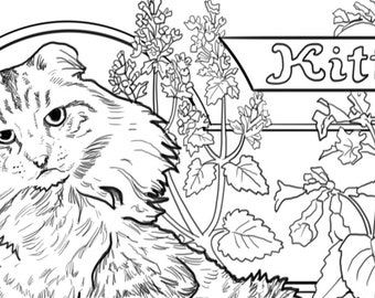 Art Nouveau Kitty - Printable Coloring Page - Cat and Flowers