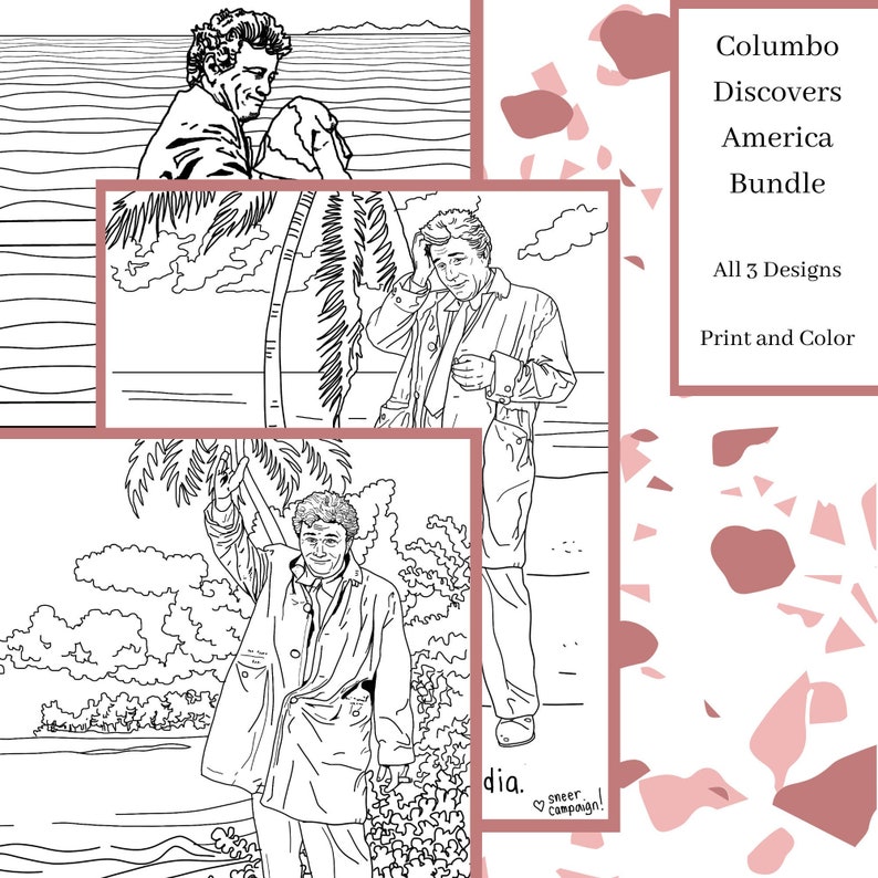Columbo Day Coloring Page Bundle: 3 Columbo Printables  Adult image 1