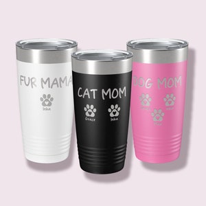 Copo térmico personalizado para mamãe de cachorro/mãe de gato - Nomes de animais de estimação gravados a laser