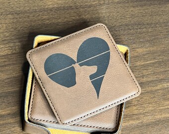 Doberman Dog Coaster Set: Vegan Leather with Minimalist Heart Design