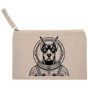Doberman Astronaut small zipper pouch UV printed washable - dog gift, funny doberman