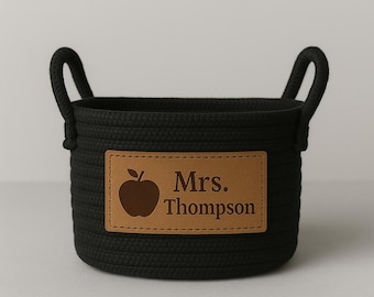 Personalized Teacher Gift Basket – Woven Rope Organizer with Custom Patch
