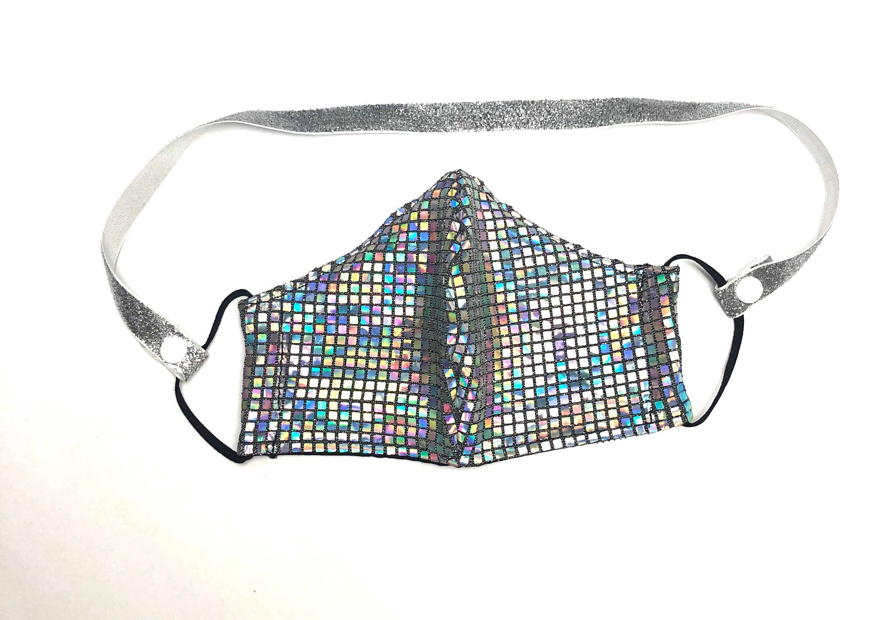 Glam face mask disco ball mask with sparkle mask lanyard Etsy