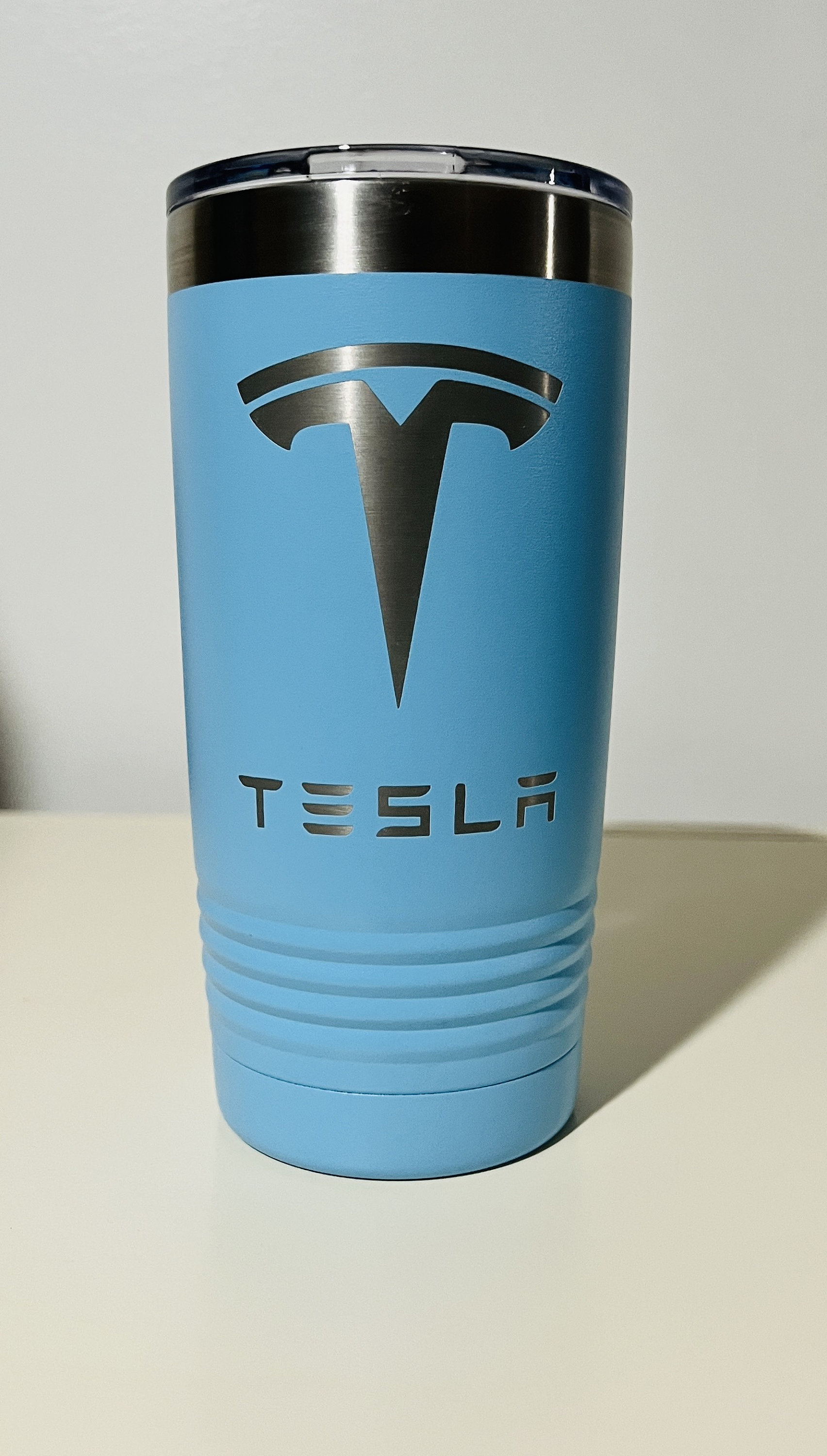 High-tech Tesla Friendly lidded coffee tumbler from TeslaChick