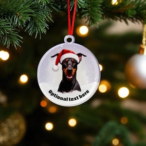 Personalized Doberman pinscher dog with Santa hat Christmas ornament