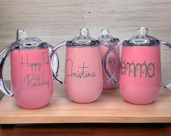 Personalized sippy cup 10 oz stainless steel sippy cup first birthday gift, custom name laser engraved