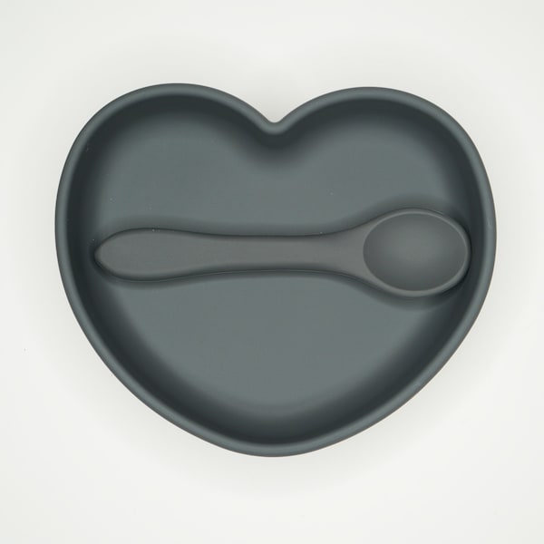 Heart shaped Silicone bowl with suction and matching spoon - Portion control - Diet aid - Self care - Self love