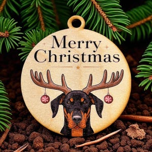 Doberman pinscher dog with natural ears Christmas ornament