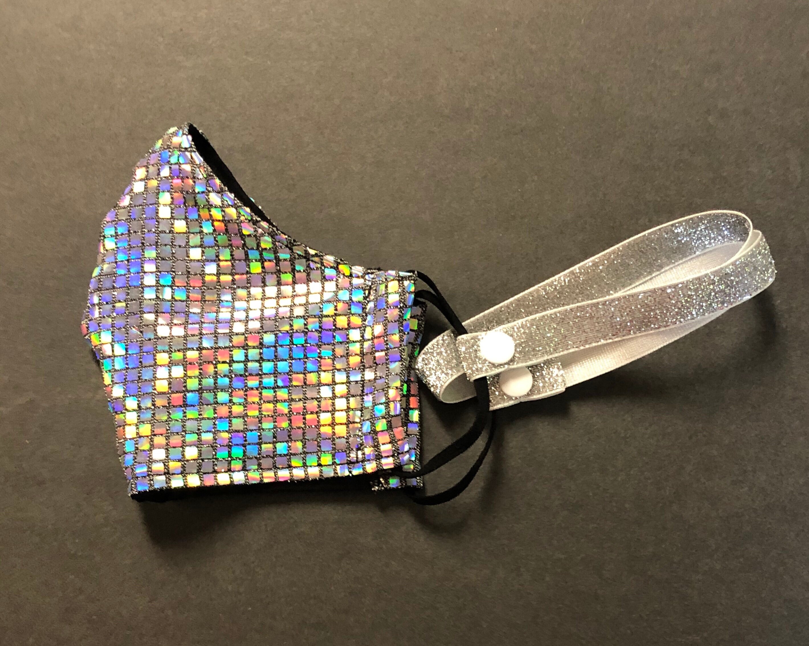 Glam face mask disco ball mask with sparkle mask lanyard Etsy