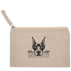 Doberman Pinscher dog peeking - Minimalist small Canvas zipper pouch UV printed washable - dog gift