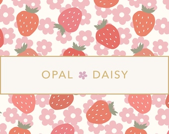 Strawberries over Pink ditsy - DIGITAL REPEATING PATTERN