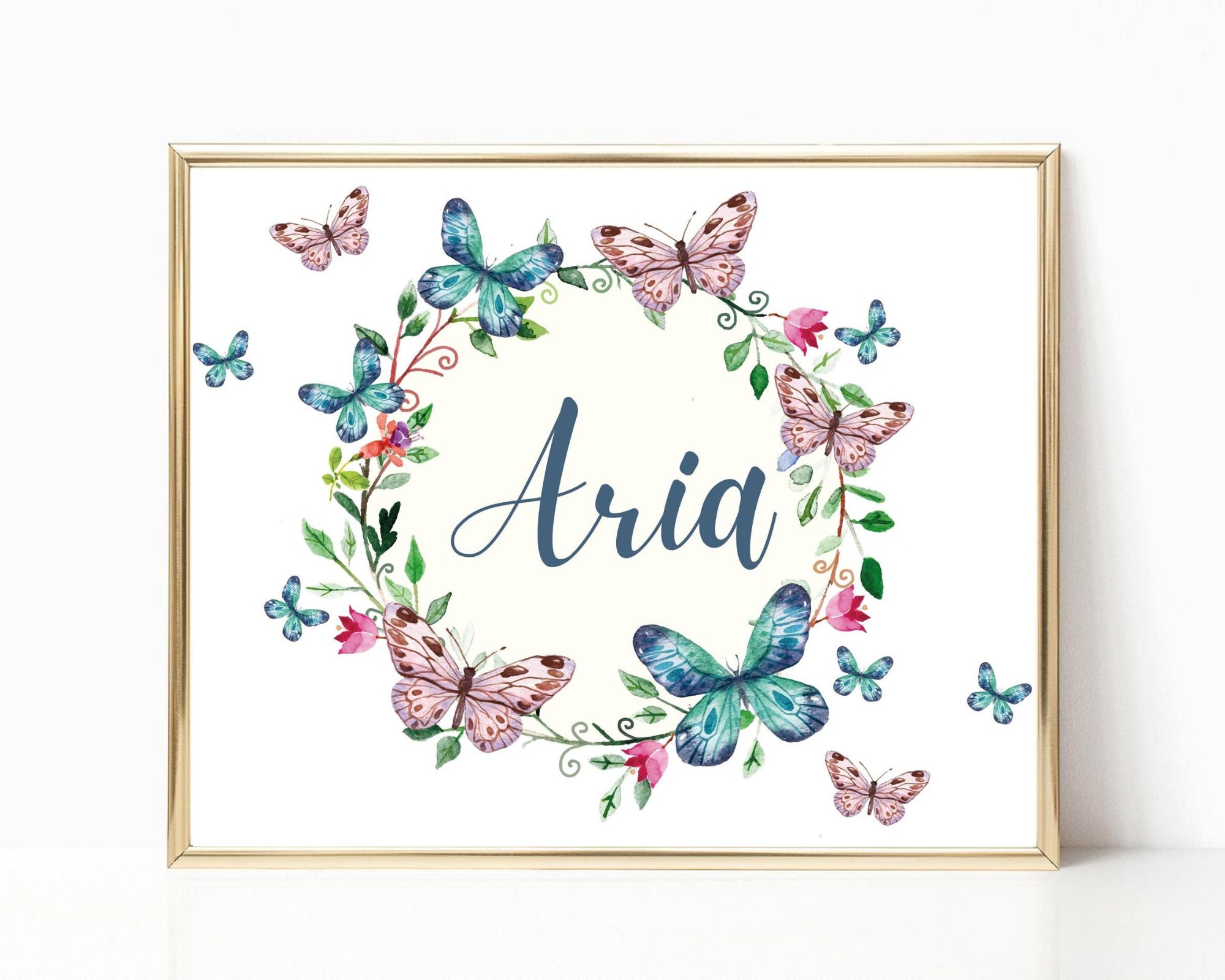 Personalized Butterfly Wreath Name Aria Name Cursive Name | Etsy